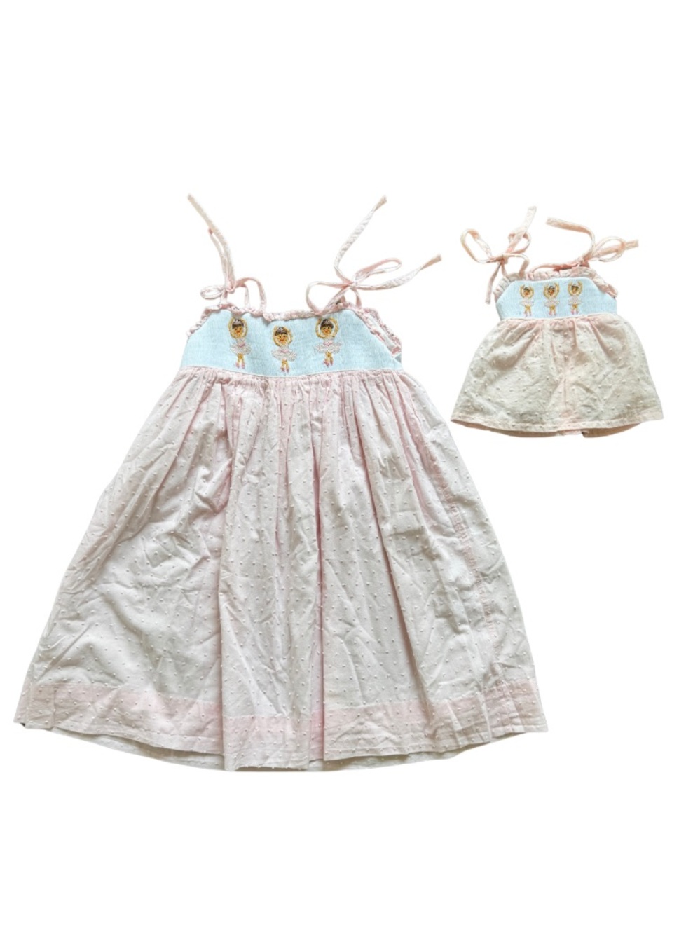 Smockingbird Girls 6 Ballerina Smocked Swiss Dot Dress + Matching Doll Dress